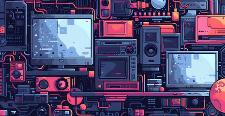 Fototapeta premium A colorful and abstract background of electronic devices such as TVs, computers