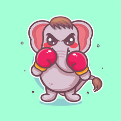 cute elephant animal character mascot playing boxing sport isolated cartoon