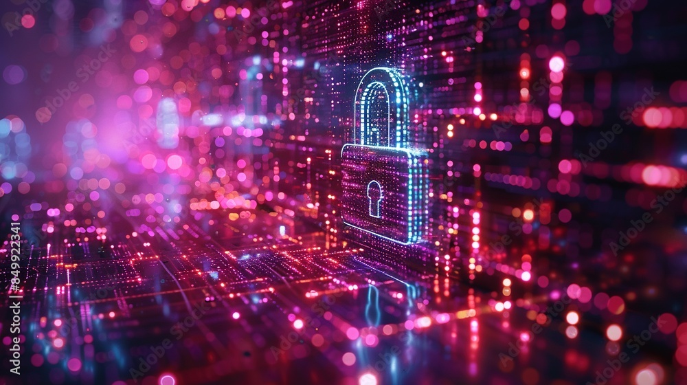 Wall mural digital image of the lock. the concept of aesthetic security. big data flow. modern data safety back