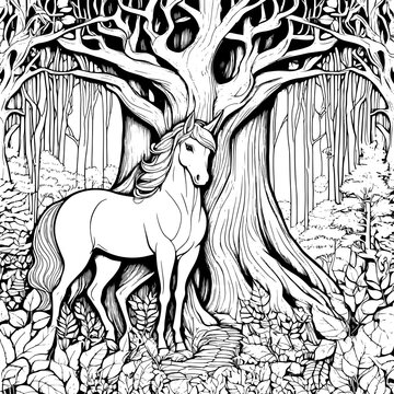 Unicorn in Fantasy Forest