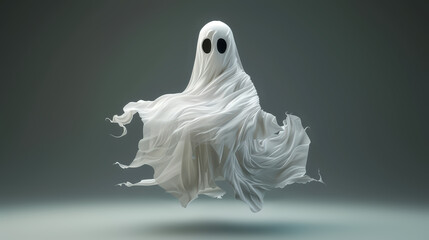 Ghost in a sheet floating in the air. Halloween, macabre or horror's minimal concept.