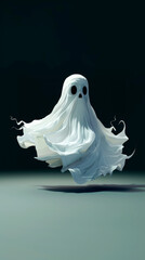 Ghost in a sheet floating in the air. Halloween, macabre or horror's minimal concept.