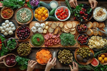 Fototapeta premium food dinner bread table meal snack fruit meat appetizer healthy cheese board plate antipasto background