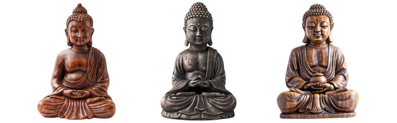 Naklejka premium Set of Ancient statue of the Great Buddha, isolated on transparent background