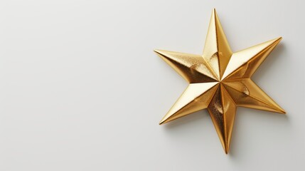Fototapeta premium Shiny 3D golden star placed on a pure white background, festive ambiance, including a clean space for text, perfect for event invitations