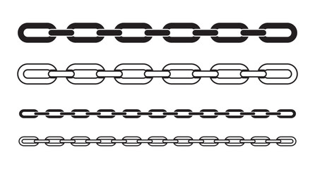 set of metal chain icon, vector, silhouette, Simple flat logo of chain on white background. Chain icon, silhouette. Vector illustration.