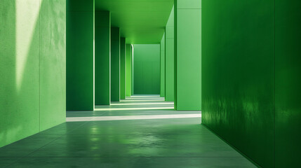 Fototapeta premium corridor with columns, green background, bright and attention-grabbing