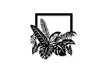 Silhouette black tropical leaves on a frame design  