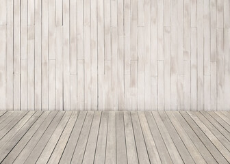 A room with a wooden floor and walls as a backdrop. Interior pattern of wood panel background. Decorating indoor space.