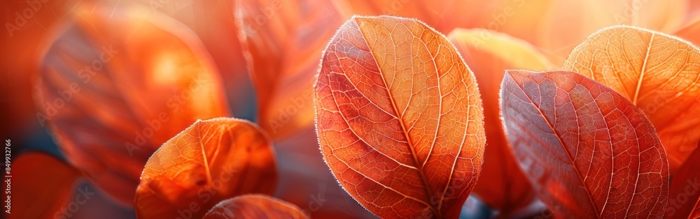 Wall mural Orange Translucent Layered Leaves Macro Texture Background