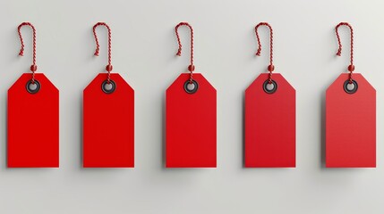 Realistic isolated vector set of red blank price tag coupons, light background, concept of discount and advertising, enhanced with studio lighting