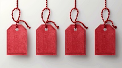 Isolated vector set of red blank price tag coupons, light background with studio lighting, concept of discount, sale, and advertising