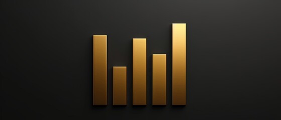 Gold 3D bar graph with elegant minimal shadow, flat black background, clean and professional design, ample text space for advertising, modern aesthetics