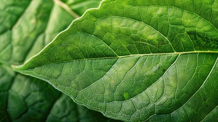 Obraz premium Close up of a green leaf and its veins