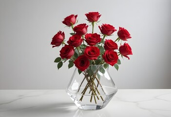 Fototapeta premium A bouquet of red roses in a glass jar, Looks elegant studio lighting