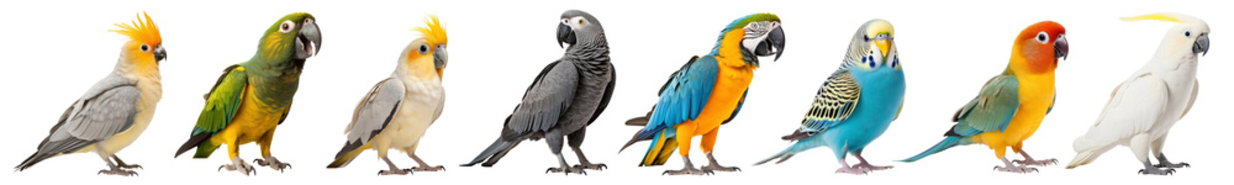 Colorful cute parrots png element set on transparent background