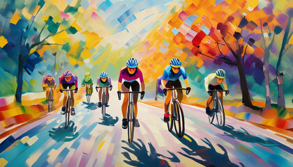 Fototapeta premium quadro ciclisti gara disegno colorato arte grafica