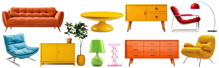 Mid-century modern furniture png on transparent background