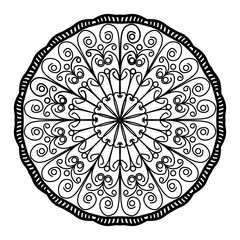 mandala circle pattern vintage decorative pattern indian skin painting tattoo oriental art Mandala floral coloring page for adults relaxation, black and white mandala coloring page hand drawn outlined