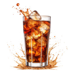 Glass of cola with splash isolated on transparent white background, clipping path 