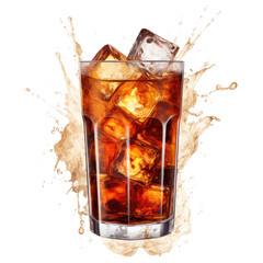 Glass of cola with splash isolated on transparent white background, clipping path 