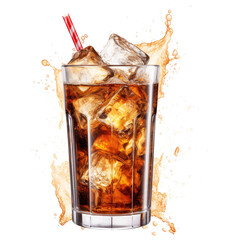 Glass of cola with splash isolated on transparent white background, clipping path 
