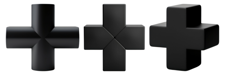 3d black plus elements png on transparent background