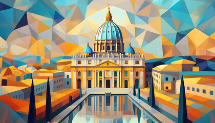 piazza S.Pietro Roma disegno arte cubismo 