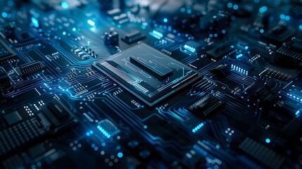 Obraz premium A computer chip is shown in a blue and white color scheme