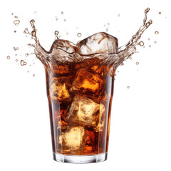 Glass of cola with splash isolated on transparent white background, clipping path 