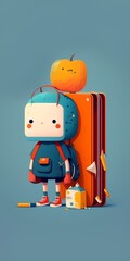 Schoolboy with backpack and books. Back to school. Vector illustration