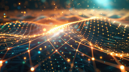 Obraz premium Abstract Light Background Deep Learning models radiate intelligence shining with colorful lights illuminating the buildings and streets, resembling a festive celebration