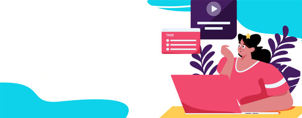 Flat vector illustration of business people operating work scene
