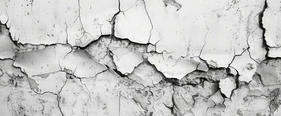 Obraz premium Gray white grunge cracked old wall texture, concrete cement background