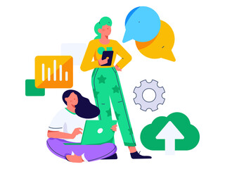 Flat vector illustration of business people operating work scene
