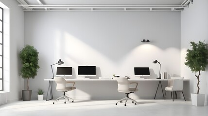 3D white open space office corner with mock up wall, for your background.