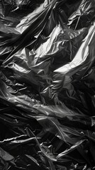 Wrinkled plastic wrap texture on a black background