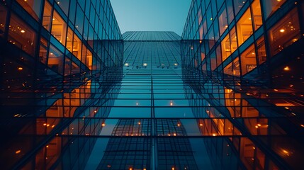 Fototapeta premium A tall building with many windows and lights shining through them