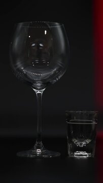 Shot Wine Glass, Red Blue Flashing Lights, Alcohol Drinking Driving DUI Concept Vertical Video 4K