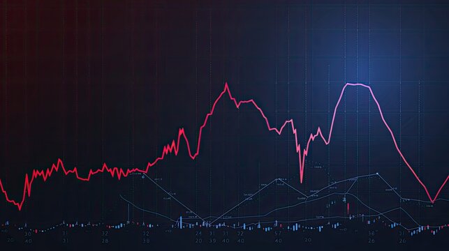 Declining market line chart with diminishing line thickness indicating reduced