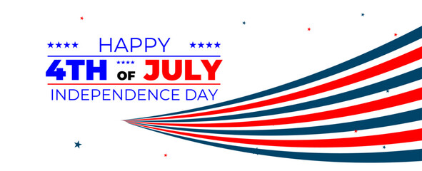 Happy Independence Day greeting card with brush stroke background in United States national flag colors and lettering text Happy 4th of July. banner, cover, card. Vector illustration