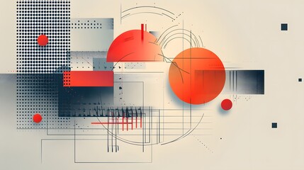 A colorful abstract painting with red and blue shapes