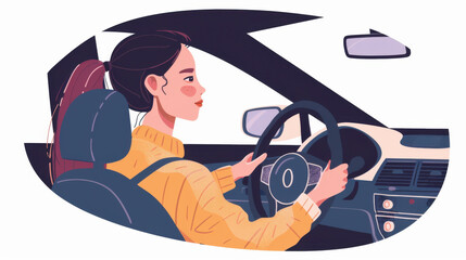 Illustration of a woman driving a car, focused on the road ahead, highlighting safety and concentration.