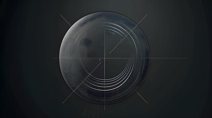 A black and white photo of a large circle with a black dot in the center