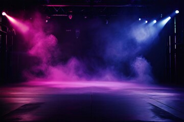 Stage Setting with Smoke Texture and Dark Blue , Neon light