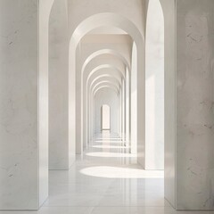 Obraz premium An endless hallway of white marble arches.