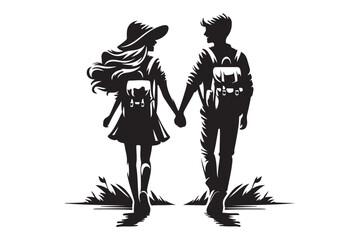 Fototapeta premium silhouette of a friendship walking 