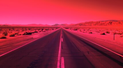 Vibrant road trip adventures  endless highways, boundless memories in pink and red