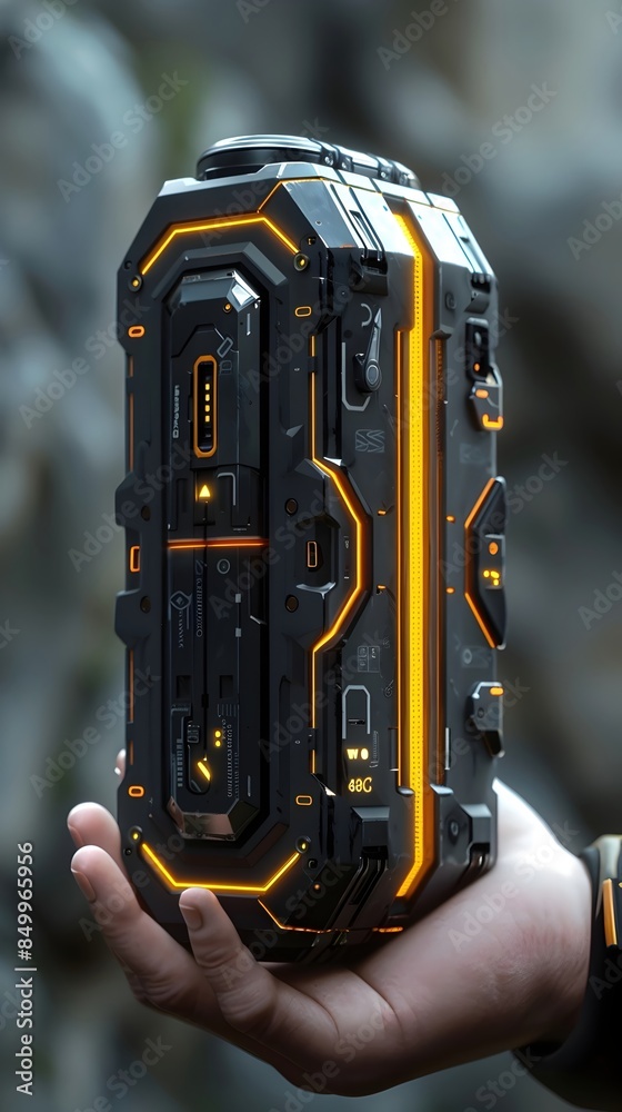 Sticker Colossal Onyx Battery with Radiant Yellow Bolt Accents Clasped in a Hand,Hyper-Detailed Style