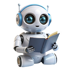 cute a robot chatbot reading book transparent background